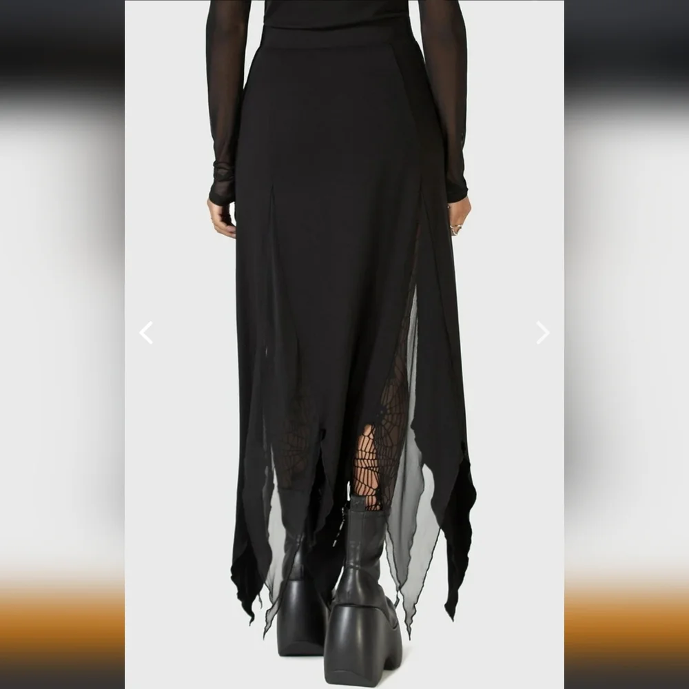 Killstar Black Mesh Paneled Pointed-Hem Maxi Skirt - Picture 2 of 6